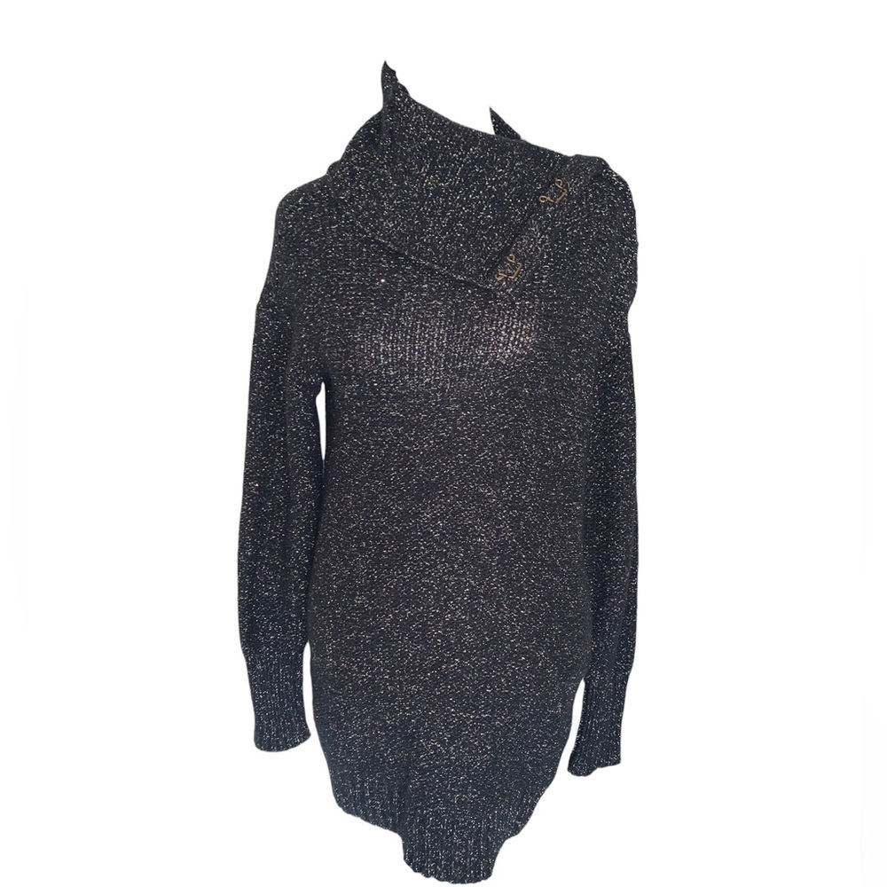 Brochu Walker Black Metallic Knit Sweater Wool Cashmere Blend
